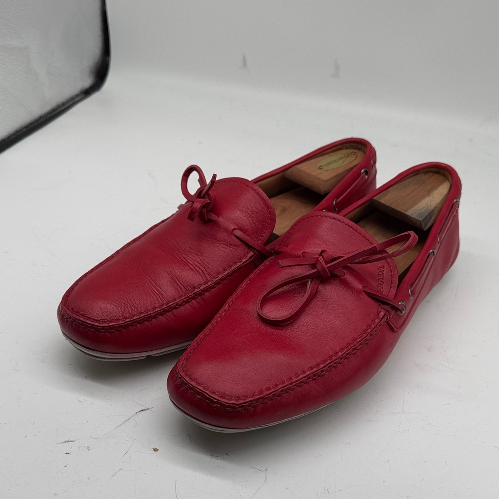 Prada Red Leather Men's Loafers 91/2